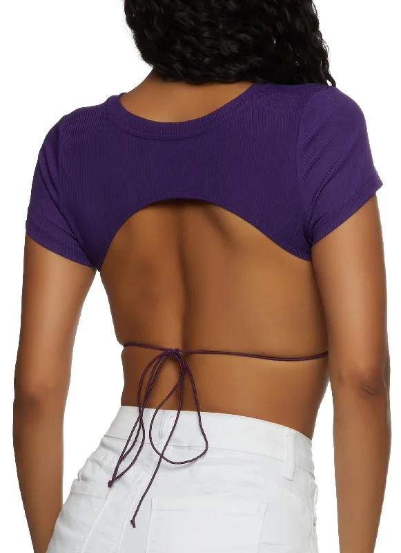 Rib Knit Open Back Crop Top