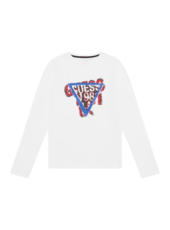 White Graphic Logo Long Sleeve T-Shirt (7-16)