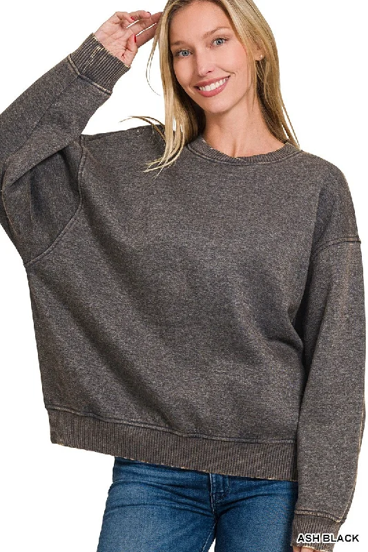 Acid Wash Oversized Fleece Pullover| ZENANA