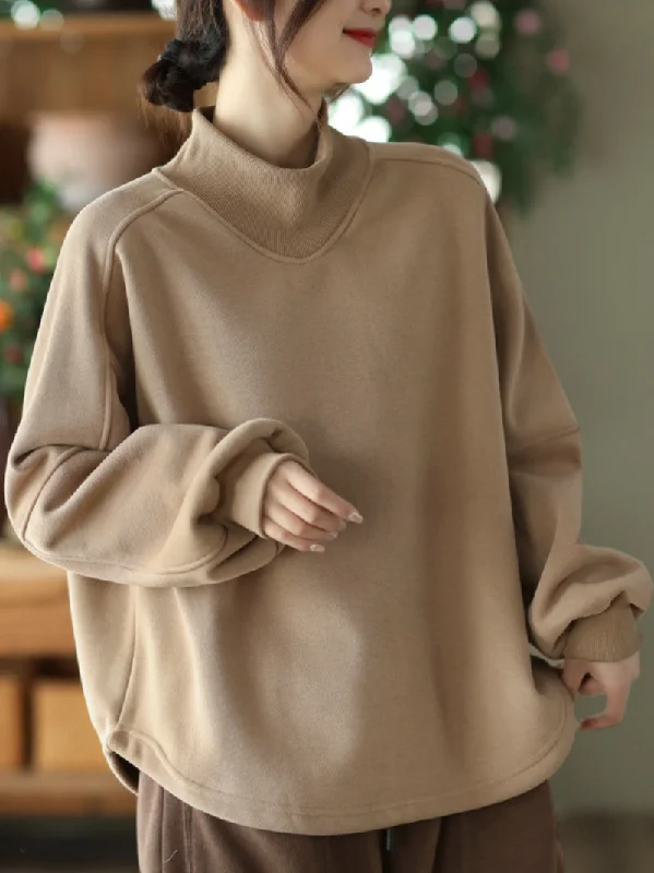 Women's Long sleeves Pullover Plus Fleece Casual Sweater Loose Top