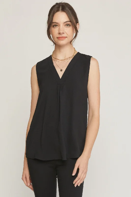 Sleeveless V-Neck Placket Tank Top by Entro Clothing