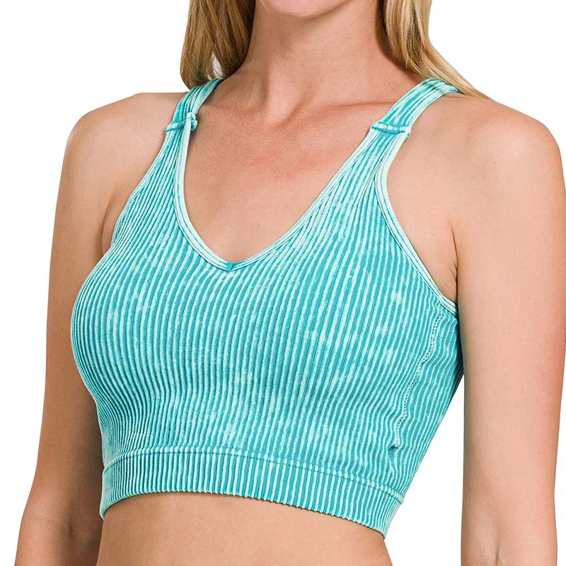 Washed Ribbed Padded Cropped Tank