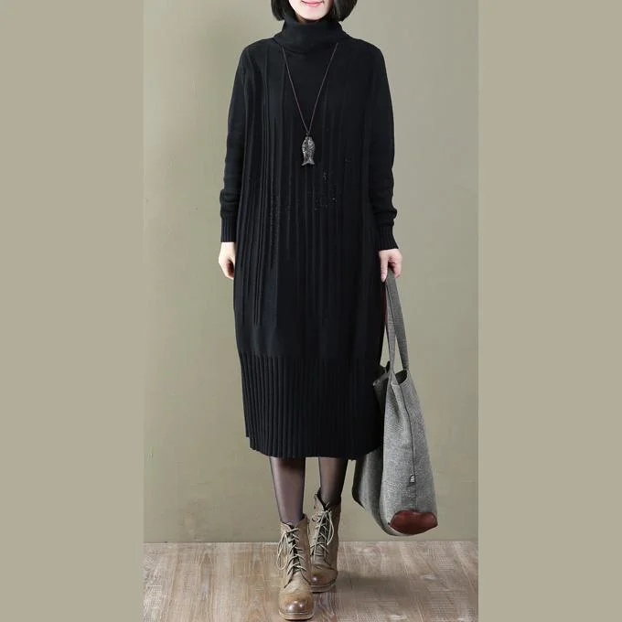 women black long knit dress trendy plus size turtle neck spring dresses casual pullover sweater