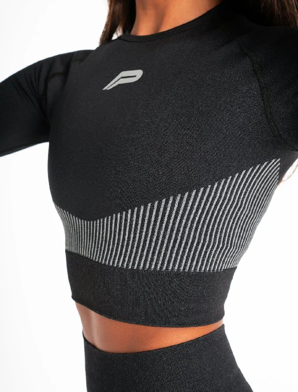 ADAPT Seamless Long Sleeve Crop Top - Black