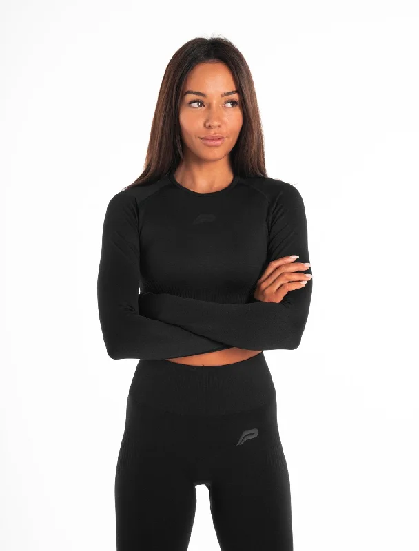 ADAPT Seamless Long Sleeve Crop Top - Blackout