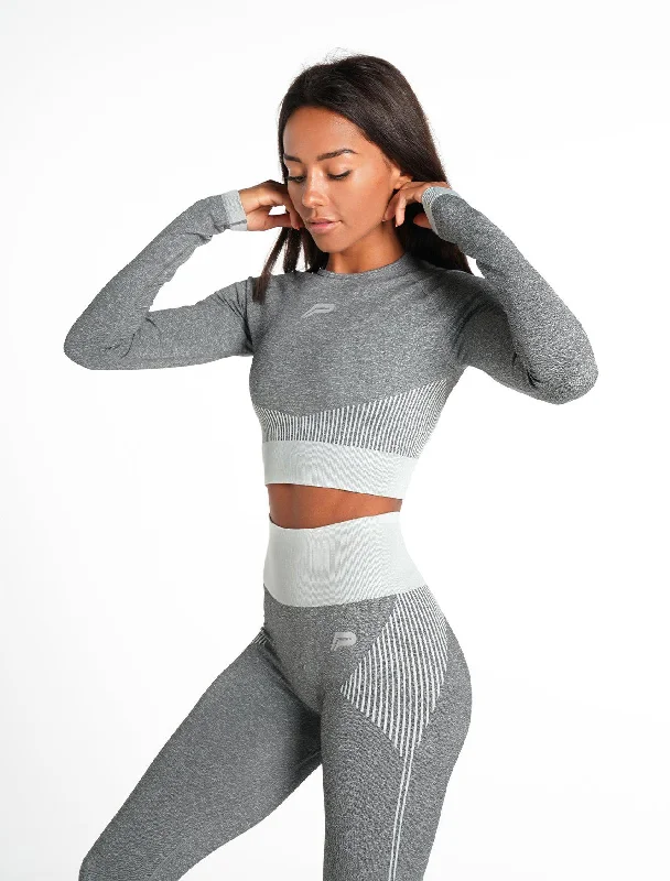 ADAPT Seamless Long Sleeve Crop Top - Light Grey