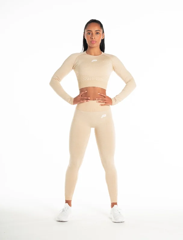 ADAPT Seamless Long Sleeve Crop Top - Marl Beige