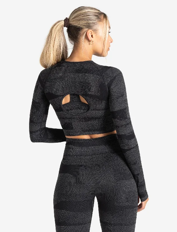 Boost Seamless Long Sleeve Crop Top - Black