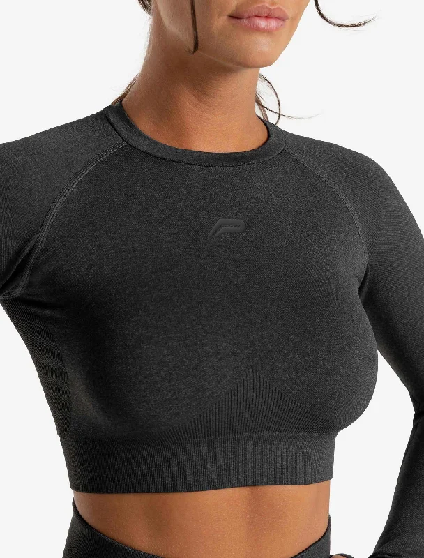 Core Seamless Long Sleeve Crop Top - Black Marl