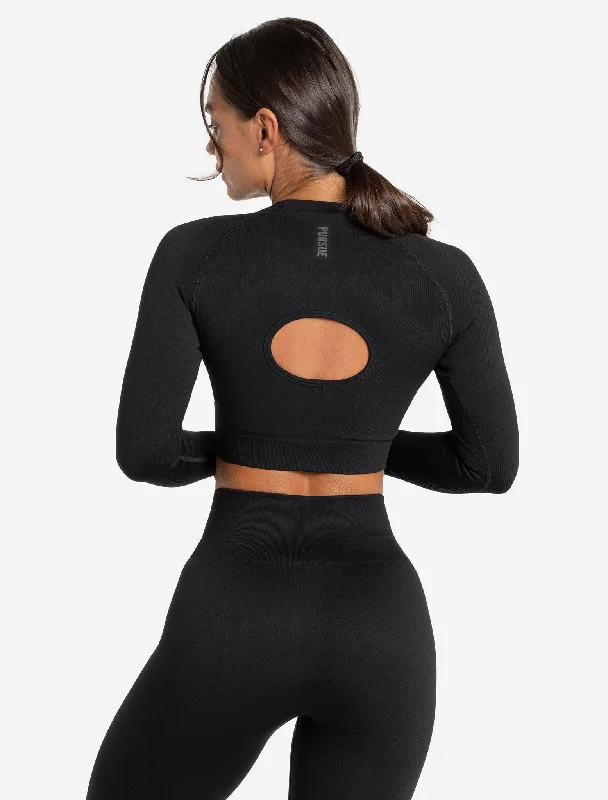 Core Seamless Long Sleeve Crop Top - Blackout