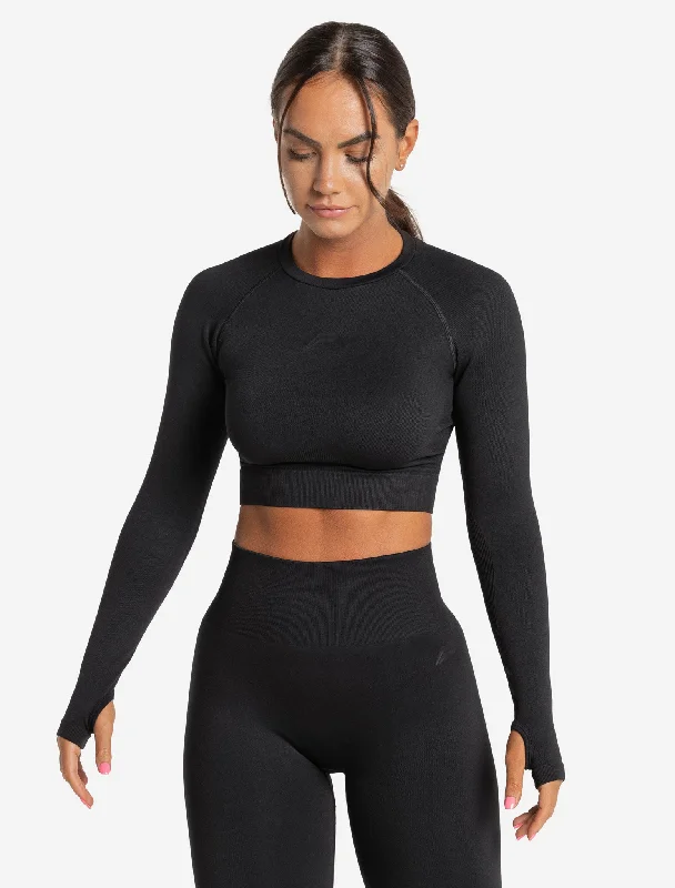 Core Seamless Long Sleeve Crop Top - Blackout