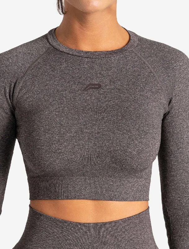 Core Seamless Long Sleeve Crop Top - Brown Marl