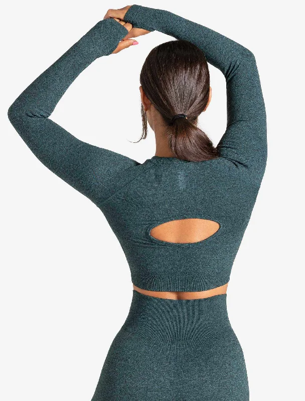 Core Seamless Long Sleeve Crop Top - Teal Marl