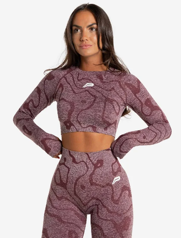 Sustainable Seamless Long Sleeve Crop Top - Burgundy