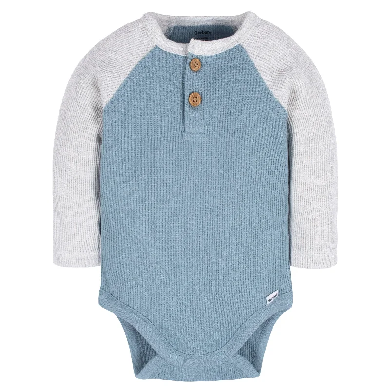 2-Pack Baby Boys Navy & Light Blue Long Sleeve Henley Onesies® Bodysuits