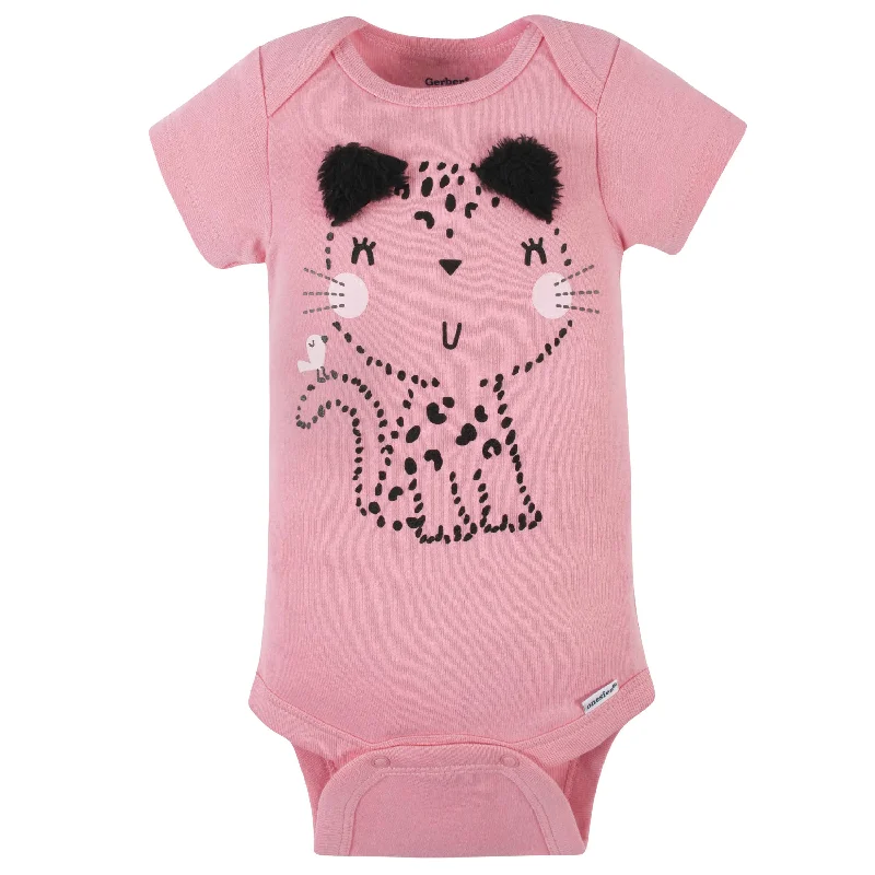 4-Pack Baby Girls Leopard Short Sleeve Onesies® Bodysuits