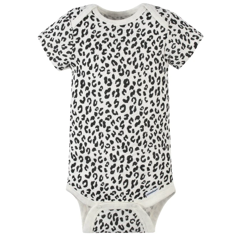 4-Pack Baby Girls Leopard Short Sleeve Onesies® Bodysuits