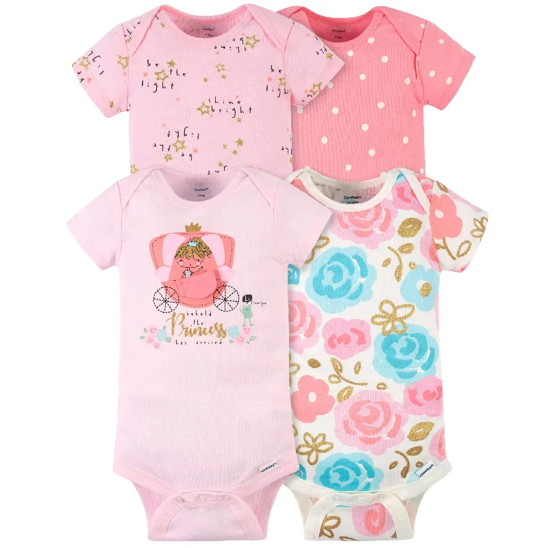 4-Pack Baby Girls Princess Short Sleeve Onesies® Bodysuits