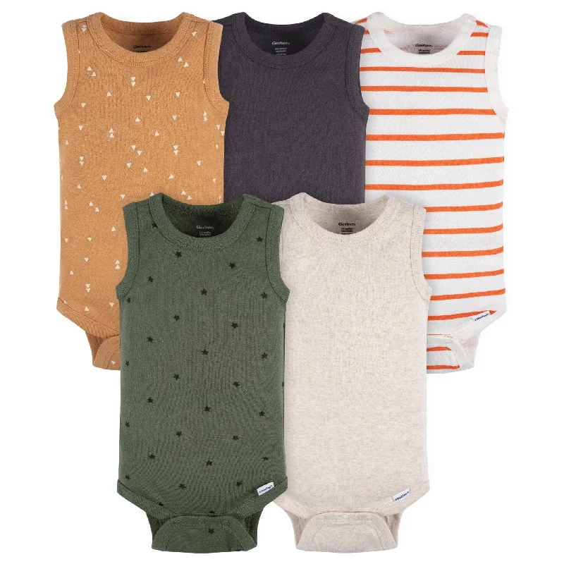 5-Pack Baby Boys Green Stars Sleeveless Onesies® Bodysuits