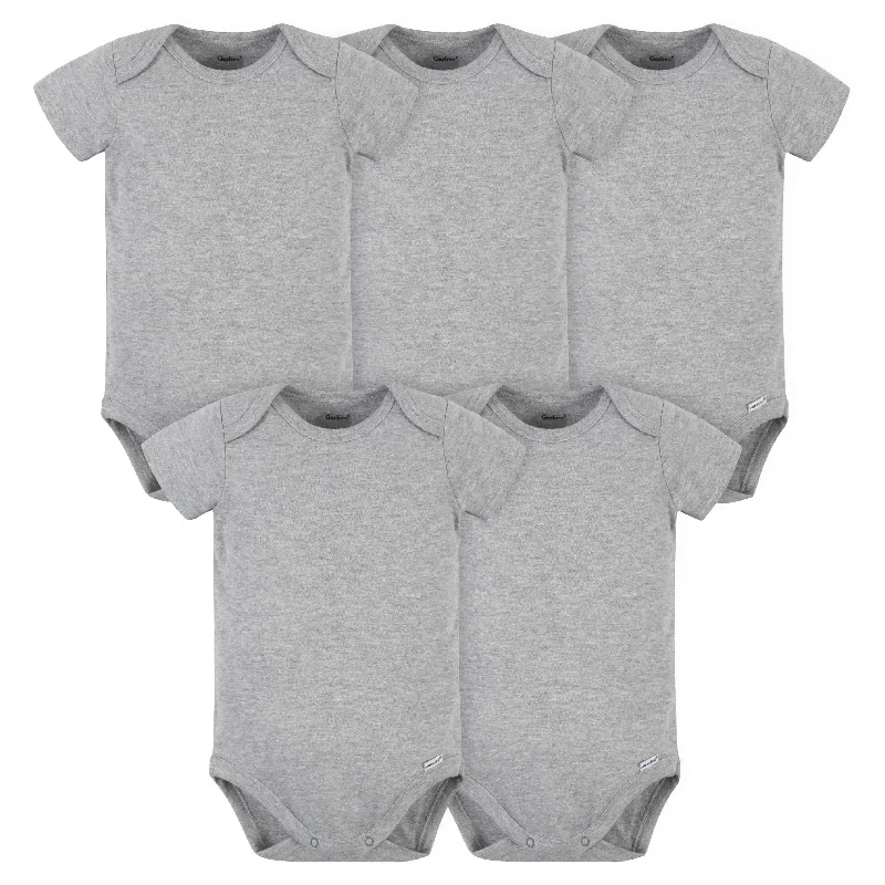 5-Pack Baby Heather Grey Premium Short Sleeve Onesies® Bodysuits