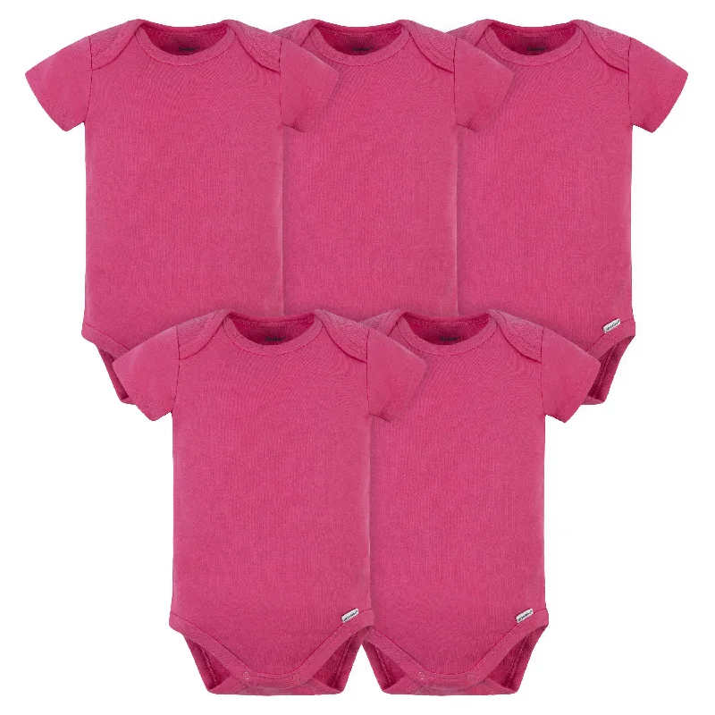 5-Pack Baby Hot Pink Premium Short Sleeve Onesies® Bodysuits