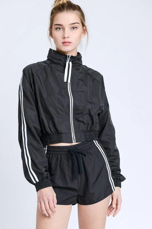 Black windbreaker cropped Jacket