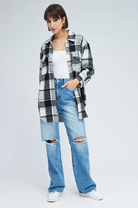 Black Check Oversized Shacket Long Sleeve