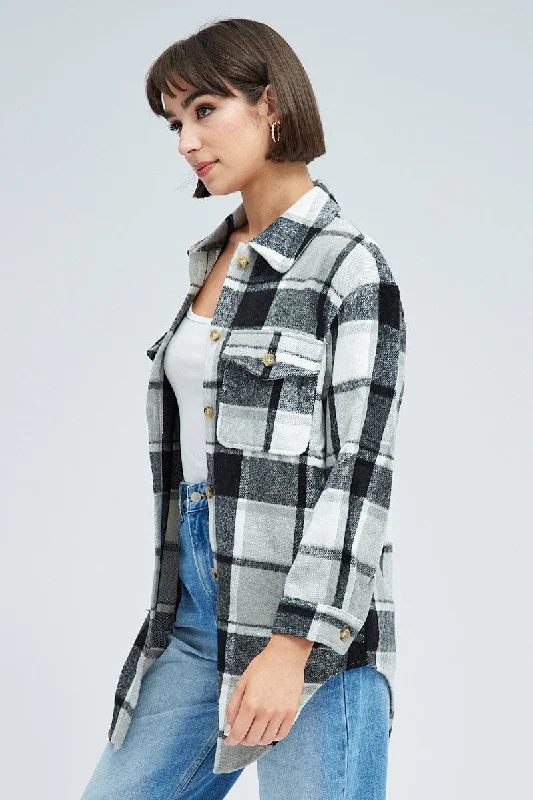 Black Check Oversized Shacket Long Sleeve