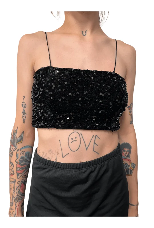 Black Sequin Tube Crop