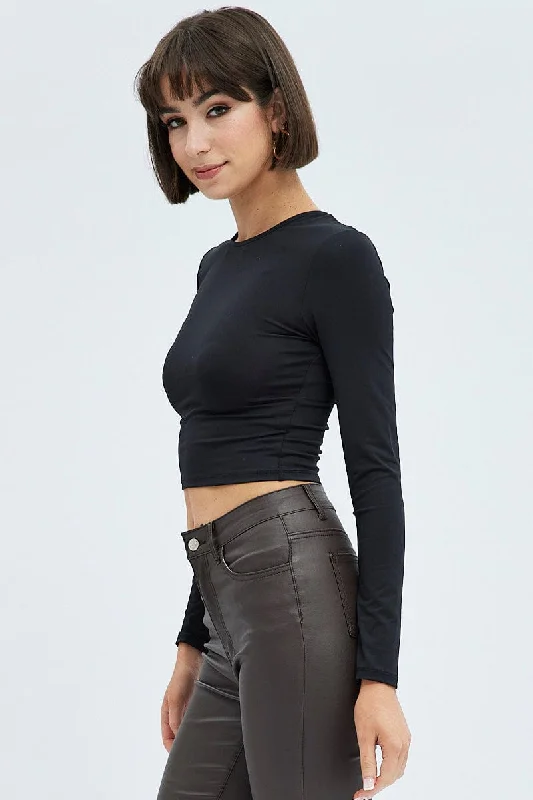 Black Top Long Sleeve Round Neck Elastic Back Jersey