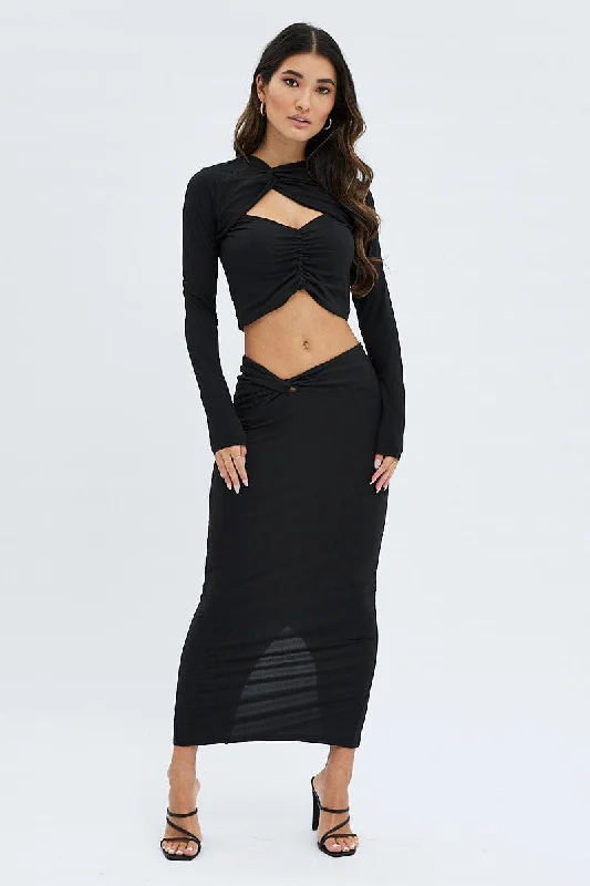 Black Top Long Sleeves Twisted Neck