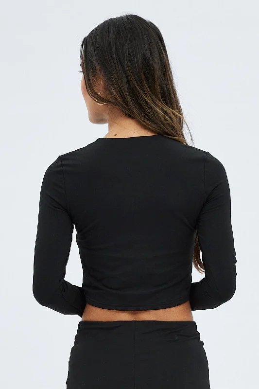 Black Top Long Sleeves Twisted Neck