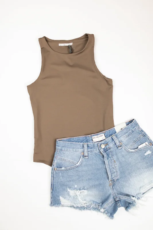 Tatum Halter Neck Tank Bodysuit | Mocha