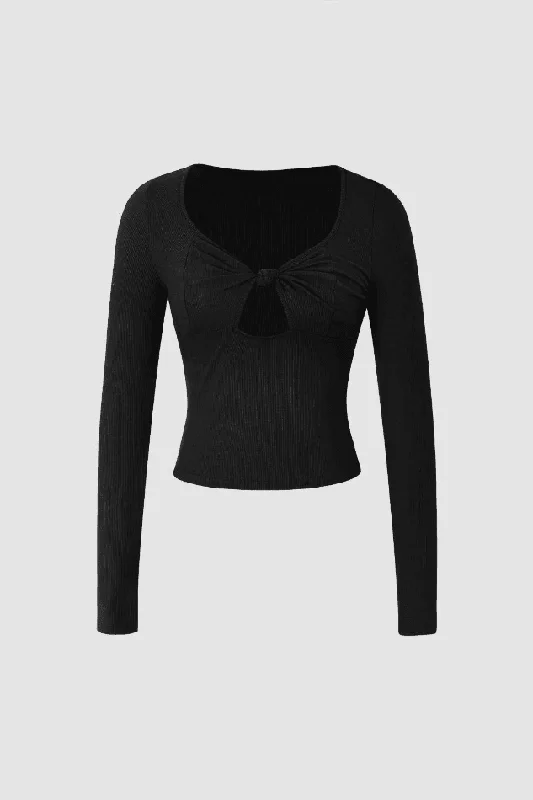 Knot Detail Cut Out Long Sleeve Top