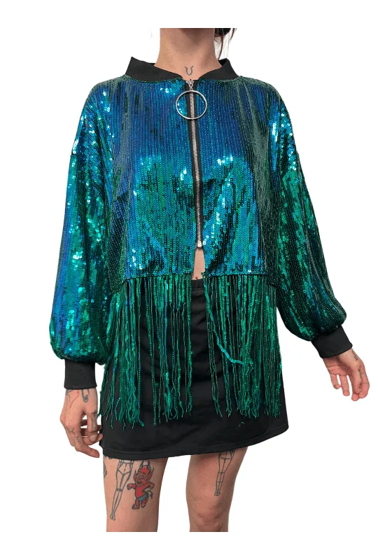 Metallic Green & Blue Sequin Crop Jacket