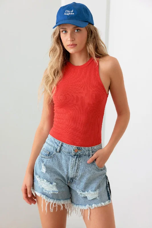 Sleeveless Ribbed Round Neck Bodysuit