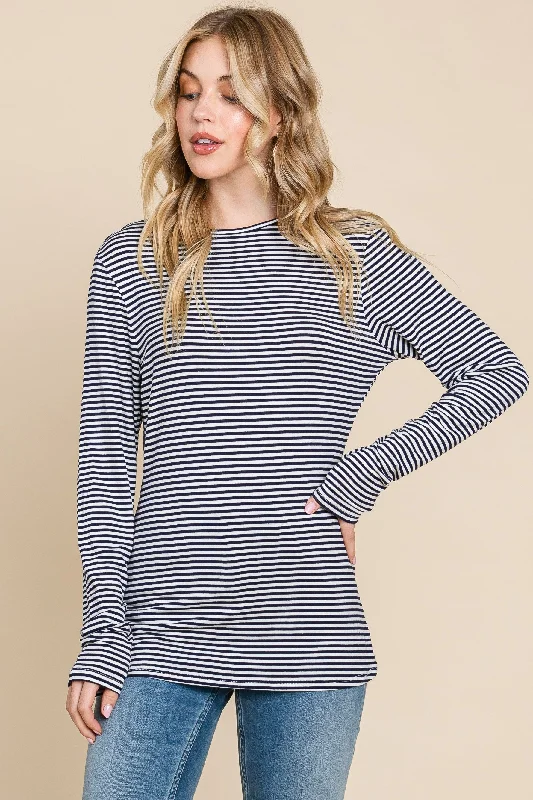 Navy Striped Long Sleeve Top