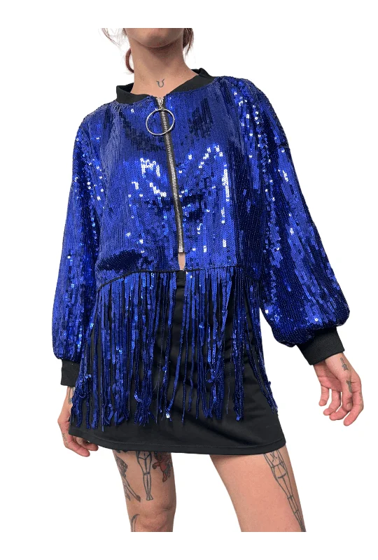 Metallic Blue Sequin Crop Jacket