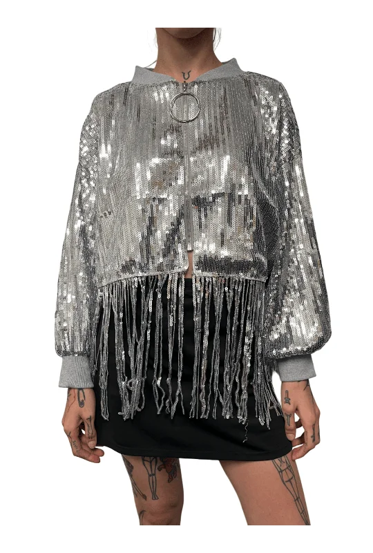 Silver Sequin Crop Jacket