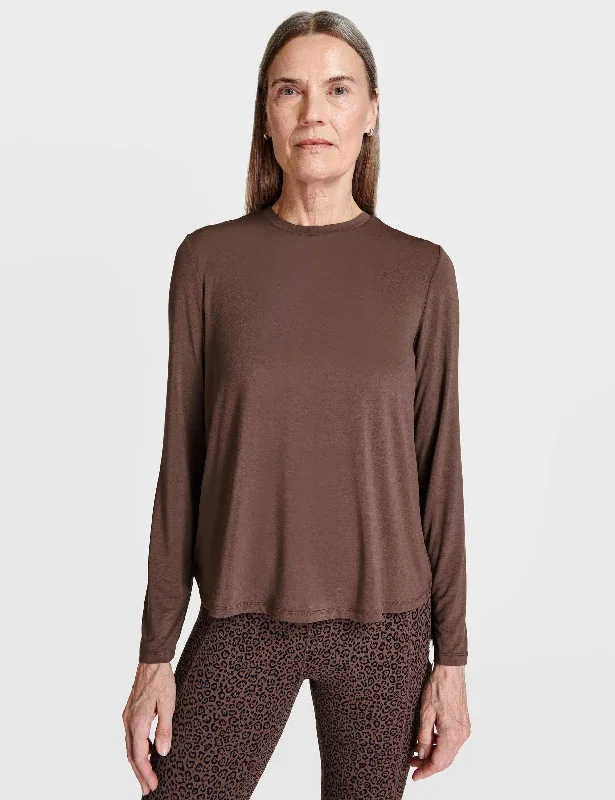 Drape Back Long Sleeve Top - Walnut Brown