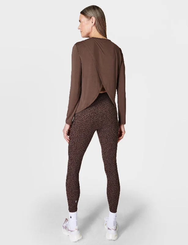 Drape Back Long Sleeve Top - Walnut Brown