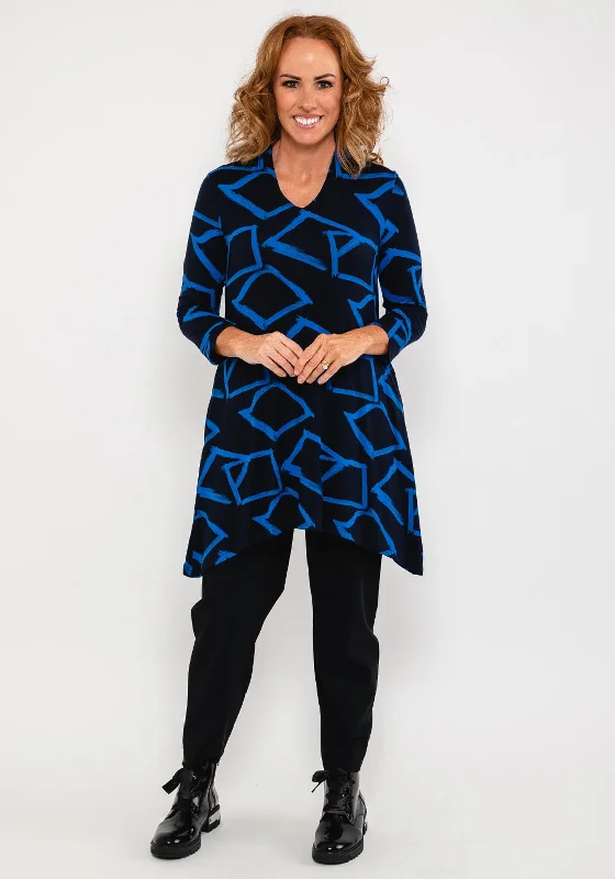 Capri Square Outline Tunic Top, Navy & Cobalt