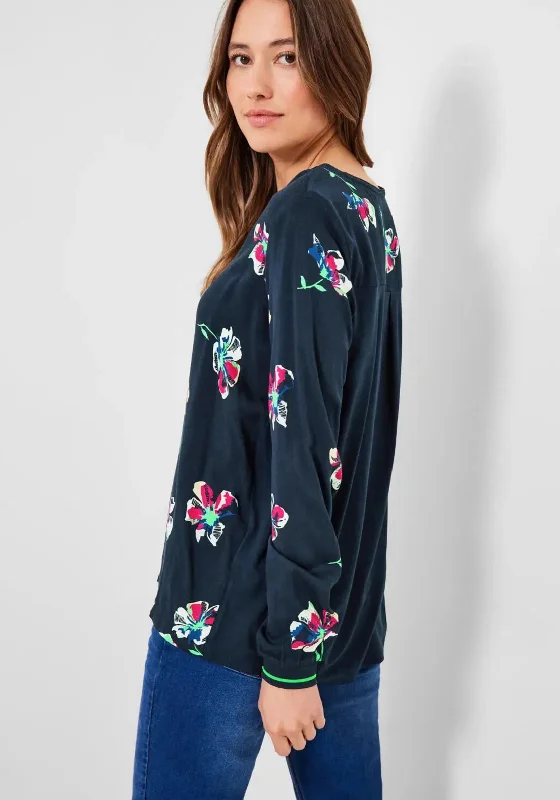 Cecil Floral Tunic Stripe Blouse, Deep Blue