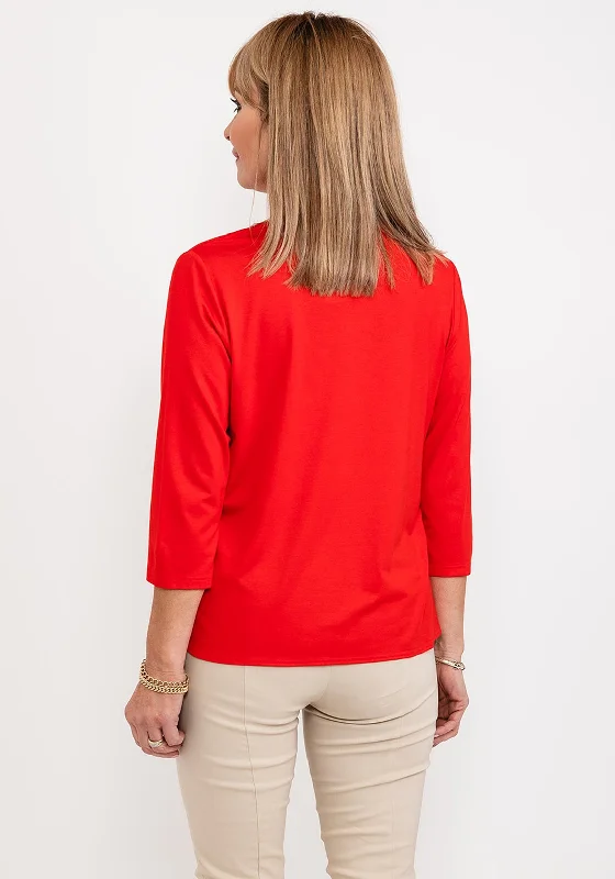 Frank Walder Tunic Neck Top, Red