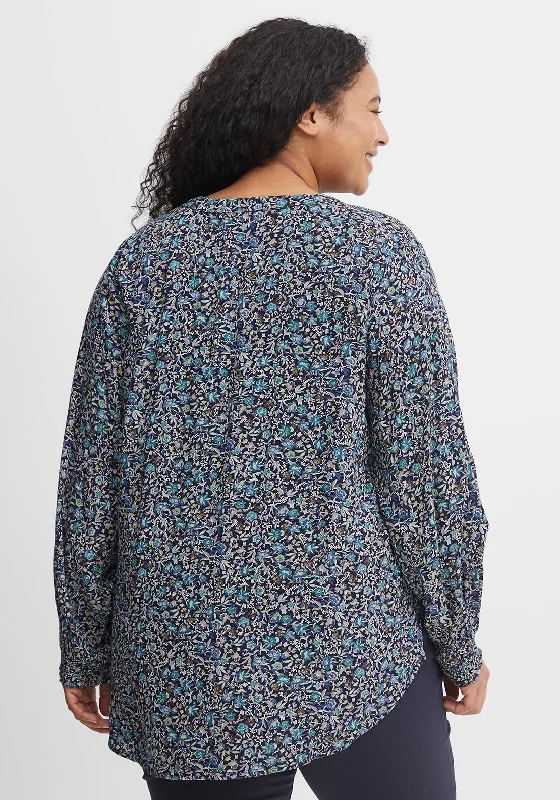 Fransa Dainty Floral Pattern Tunic Top, Navy Multi