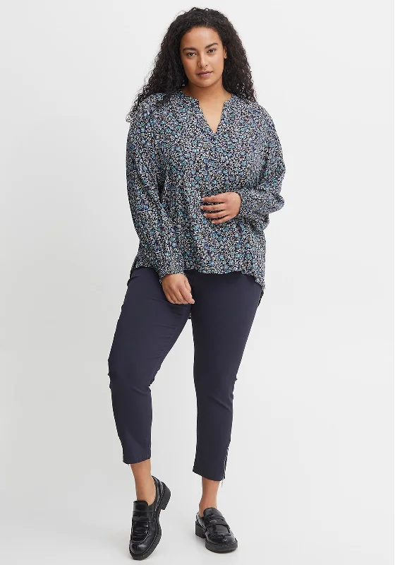 Fransa Dainty Floral Pattern Tunic Top, Navy Multi