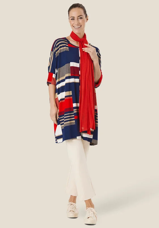 Masai Gabina Block Stripe Tunic Top, Goji Berry