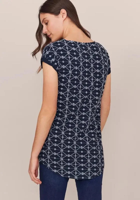 White Stuff Geo Embroidered Tunic Top, Navy & White