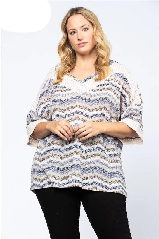 CHEVRON PRINT SELF CONTRAST  TUNIC TOP