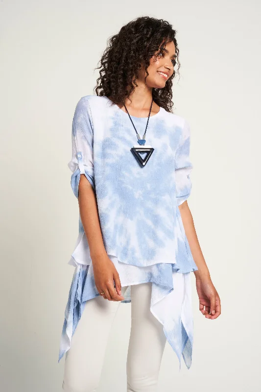 Saloos A-line Tie & Dye Layered Tunic with Necklace